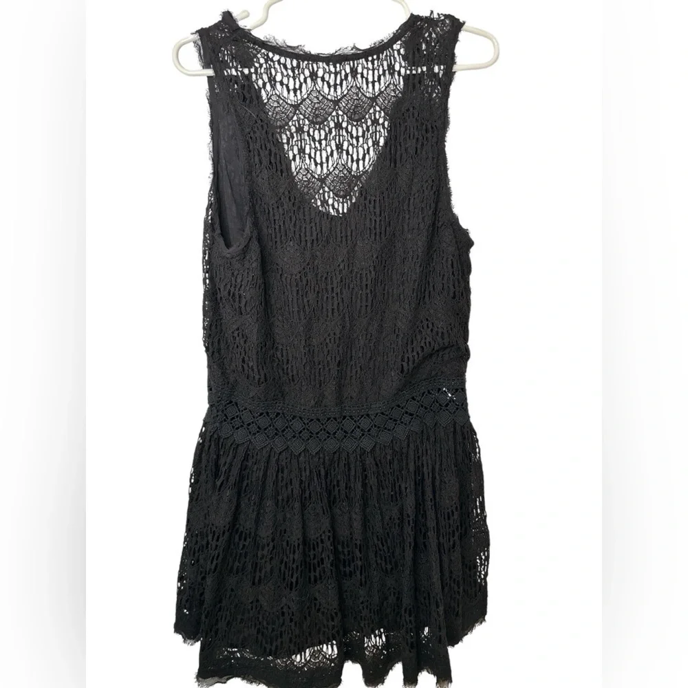 FREE PEOPLE FIRST BLOOM SLEEVELESS LACE & CROCHET DRESS BLACK